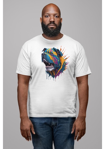 Köpek Saint Bernard Havlama Kadın Erkek Unisex Beyaz Organik Baskılı T-Shirt Penye Yüksek Kalite