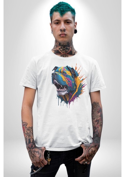 Köpek Saint Bernard Havlama Kadın Erkek Unisex Beyaz Organik Baskılı T-Shirt Penye Yüksek Kalite fiyatları