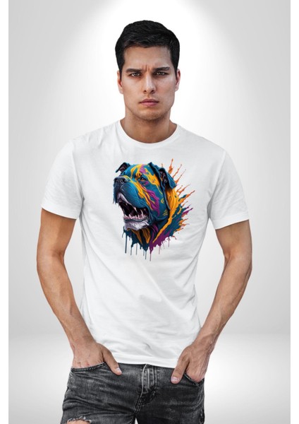 Köpek Saint Bernard Havlama Kadın Erkek Unisex Beyaz Organik Baskılı T-Shirt Penye Yüksek Kalite modelleri