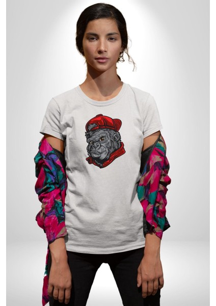 Kırmızı Şapka Maymun Kadın Erkek Unisex Beyaz Organik Baskılı T-Shirt Penye Yüksek Kalite