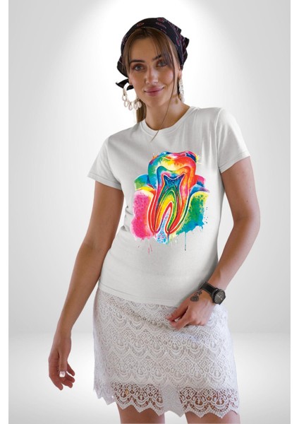 Diş Doktoru Diş Anatomisi Özel Tasarım Kadın Erkek Unisex Beyaz Organik Baskılı T-Shirt Penye Yüksek Kalite fiyatları