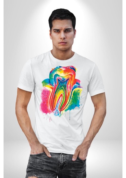 Diş Doktoru Diş Anatomisi Özel Tasarım Kadın Erkek Unisex Beyaz Organik Baskılı T-Shirt Penye Yüksek Kalite modelleri