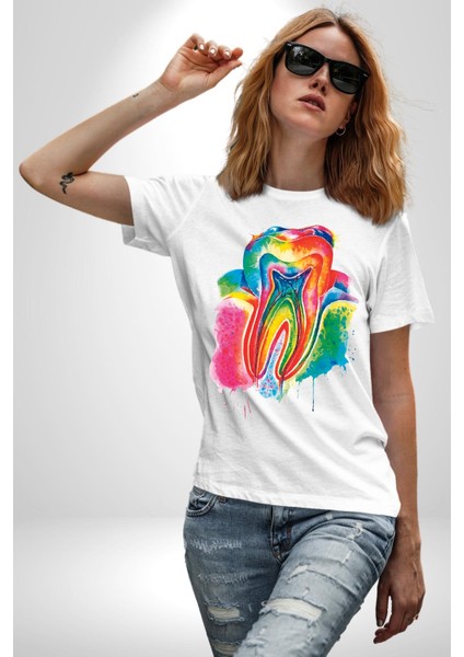 Diş Doktoru Diş Anatomisi Özel Tasarım Kadın Erkek Unisex Beyaz Organik Baskılı T-Shirt Penye Yüksek Kalite fırsatları