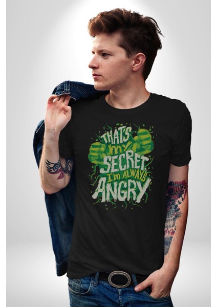 Bu Benim Sırrım Her Zaman Kızgınım Kadın Erkek Unisex Siyah Organik Baskılı T-Shirt Penye Yüksek Kalite fiyatları