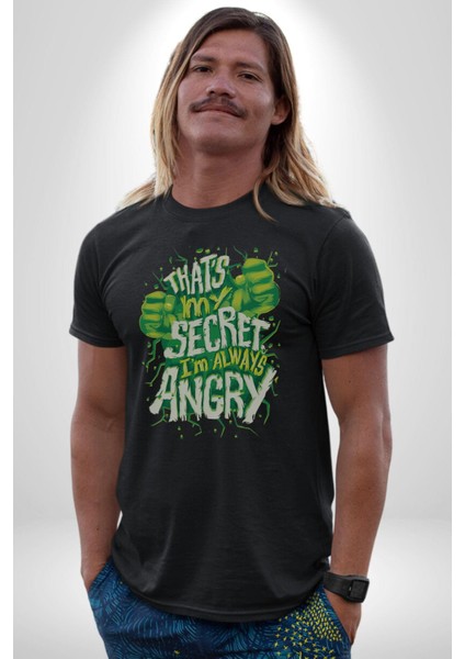 Bu Benim Sırrım Her Zaman Kızgınım Kadın Erkek Unisex Siyah Organik Baskılı T-Shirt Penye Yüksek Kalite fırsatları
