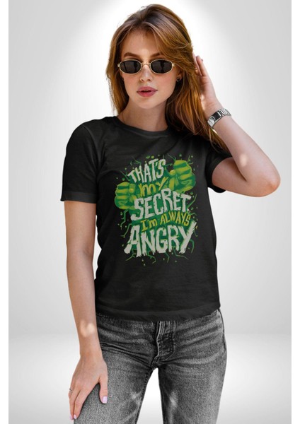 Bu Benim Sırrım Her Zaman Kızgınım Kadın Erkek Unisex Siyah Organik Baskılı T-Shirt Penye Yüksek Kalite indirimleri