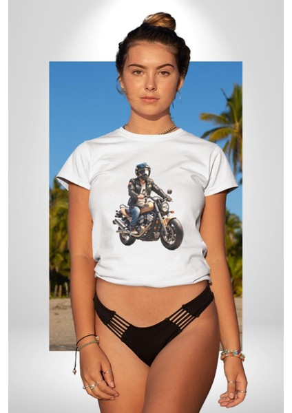 Kask Motorsiklet Dünya Turu Kadın Erkek Unisex Beyaz Organik Baskılı T-Shirt Penye Yüksek Kalite