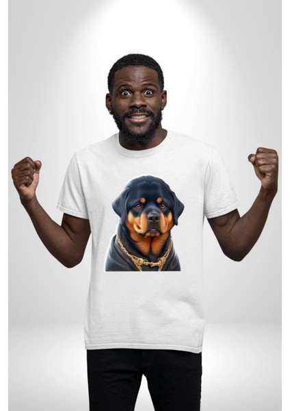 Rottweiler Koca Kafa Puppy Kadın Erkek Unisex Beyaz Organik Baskılı T-Shirt Penye Yüksek Kalite modelleri