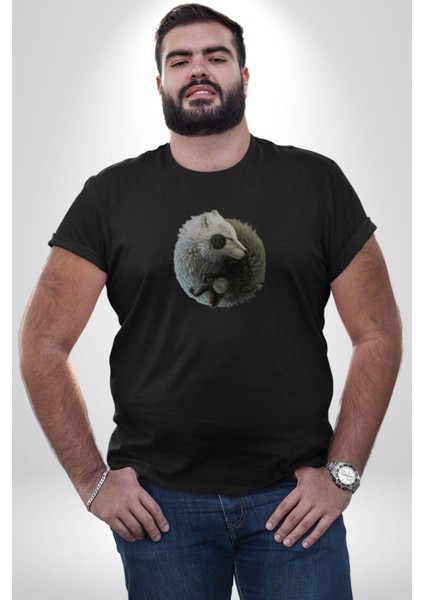 Yin Ile Yang Siyah Siyah Kurt Kadın Erkek Unisex Siyah Organik Baskılı T-Shirt Penye Yüksek Kalite modelleri