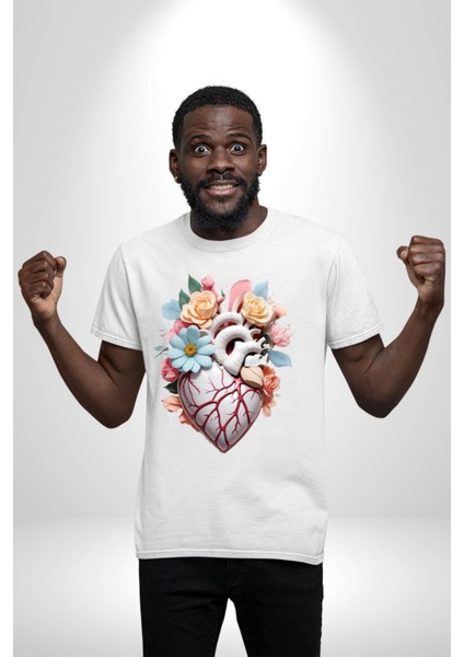 Porselen Çiçek Kalp Kadın Erkek Unisex Beyaz Organik Baskılı T-Shirt Penye Yüksek Kalite modelleri