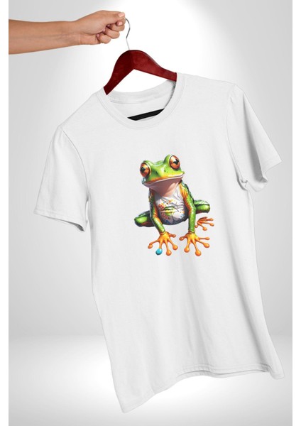 Frog Kurbağa Prens Kadın Erkek Unisex Beyaz Organik Baskılı T-Shirt Penye Yüksek Kalite modelleri