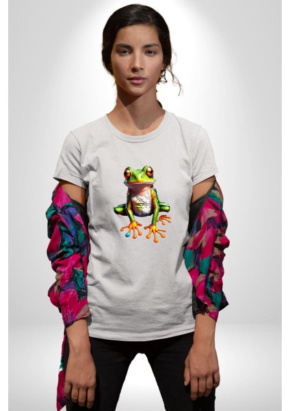 Frog Kurbağa Prens Kadın Erkek Unisex Beyaz Organik Baskılı T-Shirt Penye Yüksek Kalite fırsatları