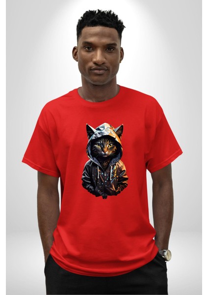 Hip Hop Gençlik Kedi Çeket Pamuklu Bisiklet Yaka Kadın Erkek Oversize Boyfriend Dijital Baskılı Kırmızı T-Shirt fiyatları