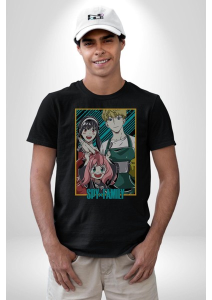 Spy x Family Anime Özel Tasarım Kadın Erkek Unisex Siyah Organik Baskılı T-Shirt Penye Yüksek Kalite
