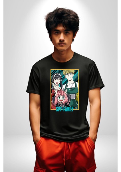 Spy x Family Anime Özel Tasarım Kadın Erkek Unisex Siyah Organik Baskılı T-Shirt Penye Yüksek Kalite fırsatları