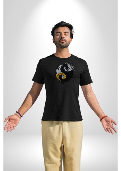 Yin Ile Yang Kuramı Kadın Erkek Unisex Siyah Organik Baskılı T-Shirt Penye Yüksek Kalite fiyatları