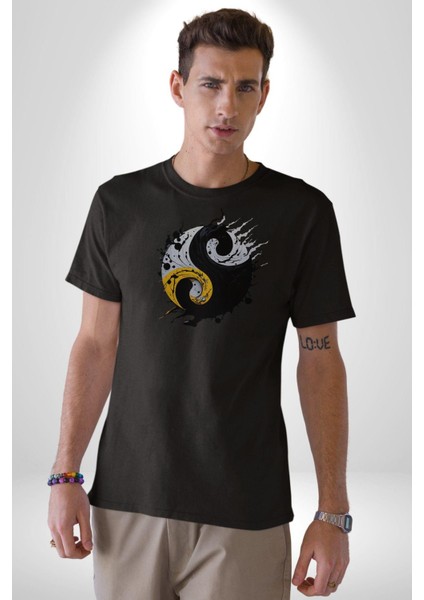 Yin Ile Yang Kuramı Kadın Erkek Unisex Siyah Organik Baskılı T-Shirt Penye Yüksek Kalite indirimleri