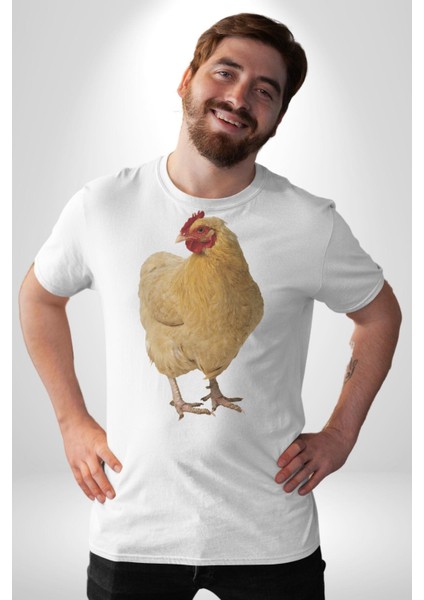 Tavuk Kadın Erkek Unisex Beyaz Organik Baskılı T-Shirt Penye Yüksek Kalite fiyatları