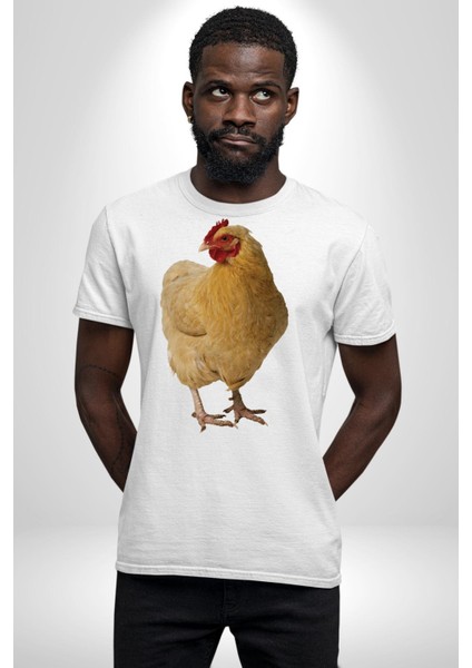 Tavuk Kadın Erkek Unisex Beyaz Organik Baskılı T-Shirt Penye Yüksek Kalite indirimleri