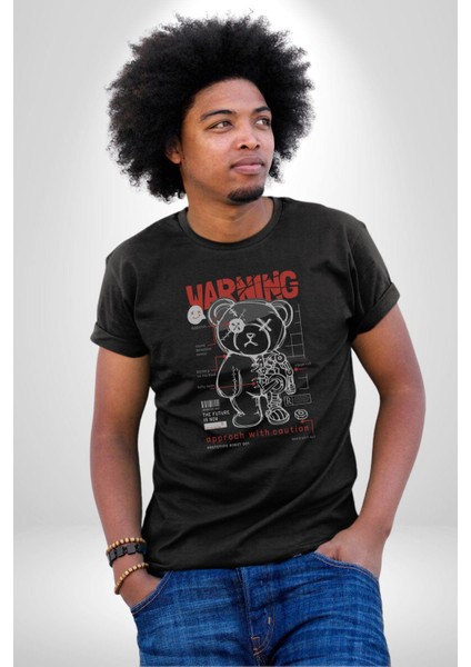 Uyarı Dikkatli Yaklaş Kadın Erkek Unisex Siyah Organik Baskılı T-Shirt Penye Yüksek Kalite fiyatları