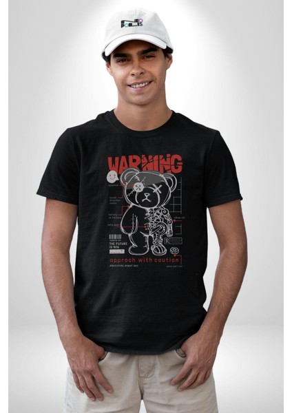 Uyarı Dikkatli Yaklaş Kadın Erkek Unisex Siyah Organik Baskılı T-Shirt Penye Yüksek Kalite fırsatları