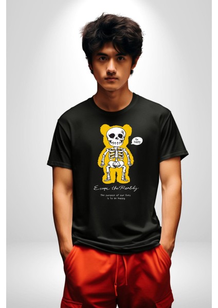 Mutlu Ol Kadın Erkek Unisex Siyah Organik Baskılı T-Shirt Penye Yüksek Kalite fiyatları
