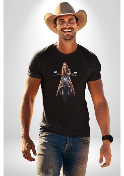 Motosiklet Kadın Kadın Erkek Unisex Siyah Organik Baskılı T-Shirt Penye Yüksek Kalite