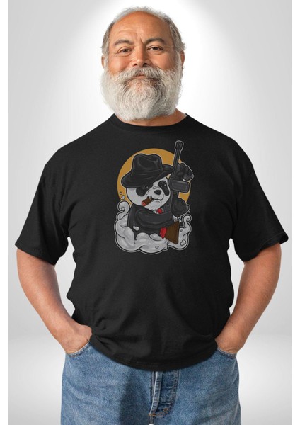 Gangster Panda Kadın Erkek Unisex Siyah Organik Baskılı T-Shirt Penye Yüksek Kalite indirimleri