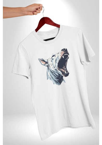 Bull Terier Köpek Havlama Kadın Erkek Unisex Beyaz Organik Baskılı T-Shirt Penye Yüksek Kalite