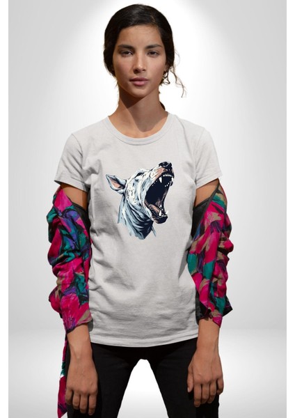 Bull Terier Köpek Havlama Kadın Erkek Unisex Beyaz Organik Baskılı T-Shirt Penye Yüksek Kalite fiyatları