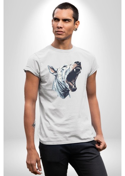 Bull Terier Köpek Havlama Kadın Erkek Unisex Beyaz Organik Baskılı T-Shirt Penye Yüksek Kalite indirimleri