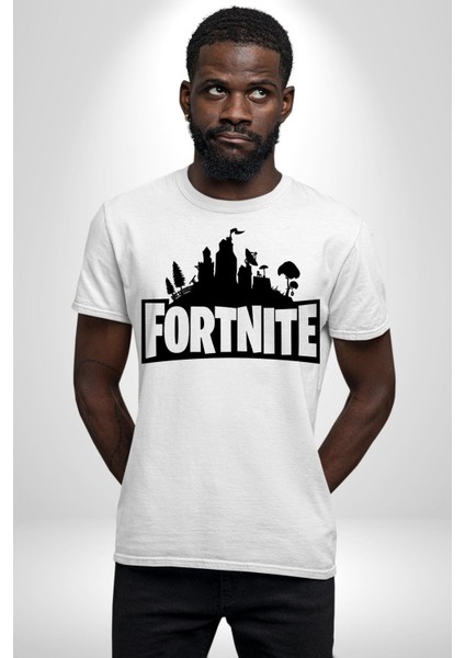 Fortnite Kadın Erkek Unisex Beyaz Organik Baskılı T-Shirt Penye Yüksek Kalite