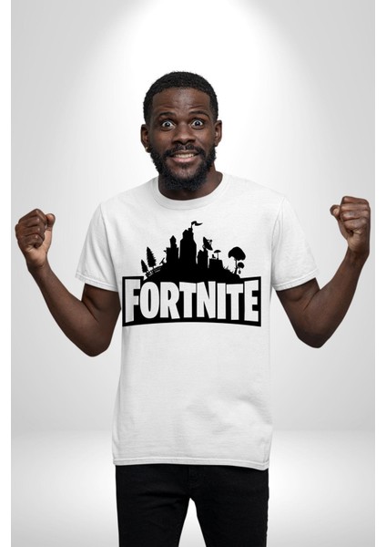 Fortnite Kadın Erkek Unisex Beyaz Organik Baskılı T-Shirt Penye Yüksek Kalite
