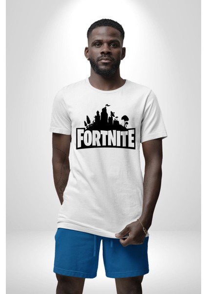 Fortnite Kadın Erkek Unisex Beyaz Organik Baskılı T-Shirt Penye Yüksek Kalite