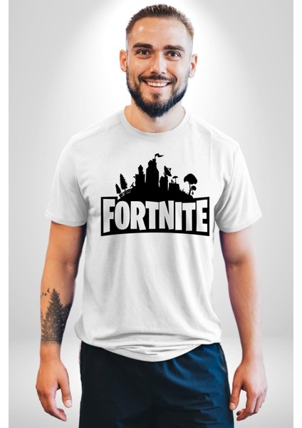 Fortnite Kadın Erkek Unisex Beyaz Organik Baskılı T-Shirt Penye Yüksek Kalite