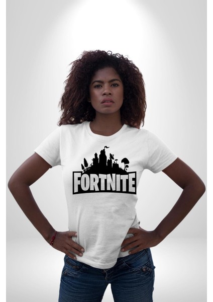 Fortnite Kadın Erkek Unisex Beyaz Organik Baskılı T-Shirt Penye Yüksek Kalite