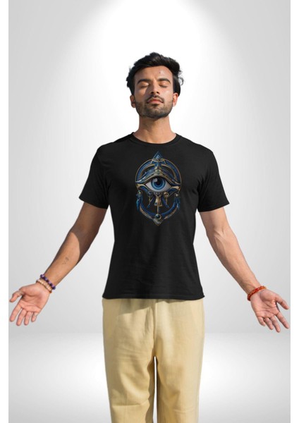 Altın Göz Horos Ra Gözü Kadın Erkek Unisex Siyah Organik Baskılı T-Shirt Penye Yüksek Kalite fiyatları