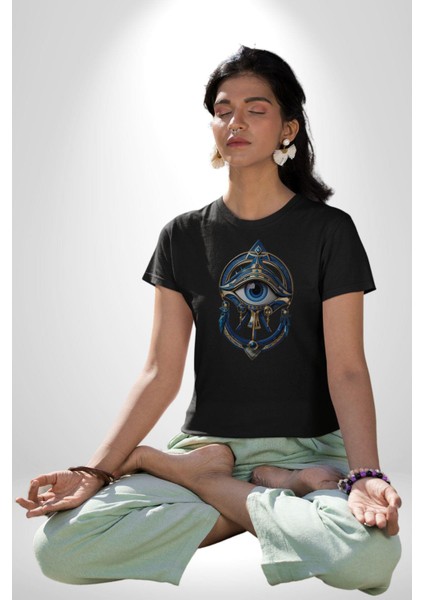 Altın Göz Horos Ra Gözü Kadın Erkek Unisex Siyah Organik Baskılı T-Shirt Penye Yüksek Kalite modelleri