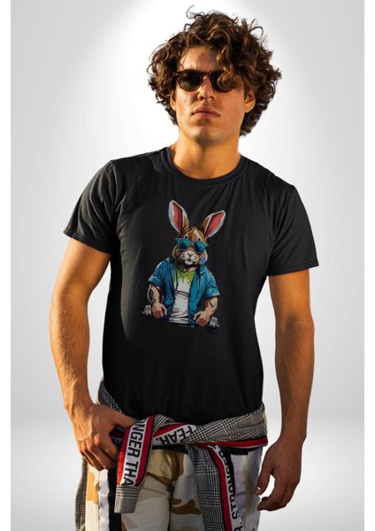 Halter Spor Güneş Gözlüüğü Tavşan Kadın Erkek Unisex Siyah Organik Baskılı T-Shirt Penye Yüksek Kalite modelleri