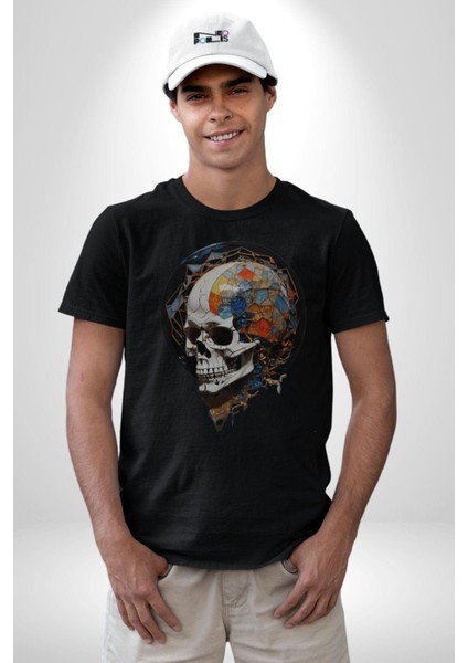 Kuru Kafa Kristal Kadın Erkek Unisex Siyah Organik Baskılı T-Shirt Penye Yüksek Kalite