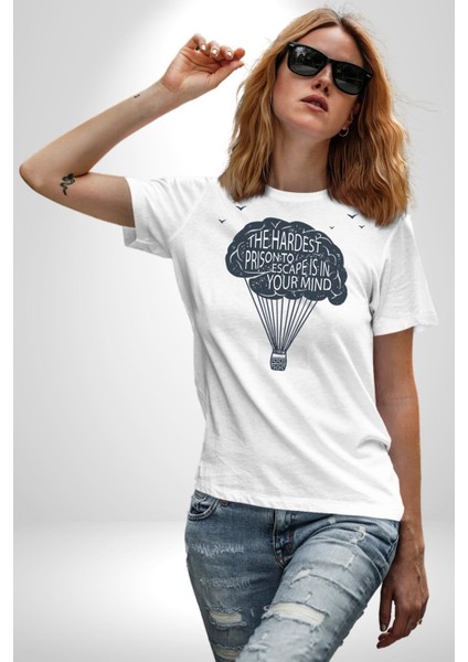 Aklınızdaki En Zor Hapisane Kaçışı Kadın Erkek Unisex Beyaz Organik Baskılı T-Shirt Penye Yüksek Kalite modelleri