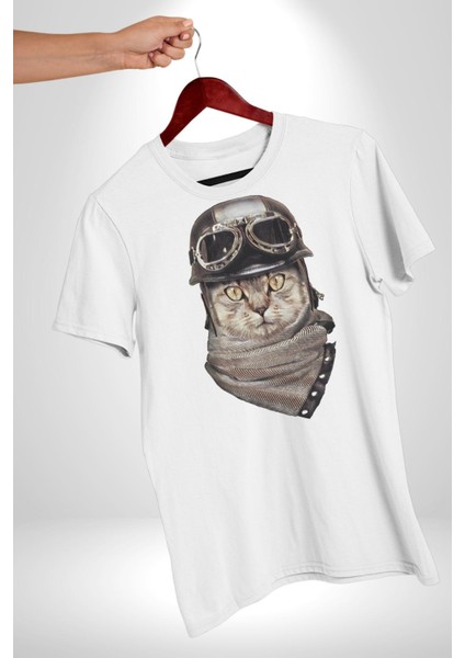 Kasket Bandana Motorcu Kedi Kadın Erkek Unisex Beyaz Organik Baskılı T-Shirt Penye Yüksek Kalite fiyatları