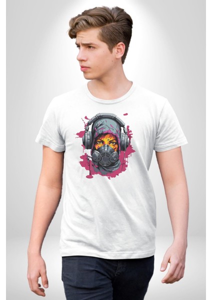 Maske Duman Corona Müzik Kulaklık Kadın Erkek Unisex Beyaz Organik Baskılı T-Shirt Penye Yüksek Kalite fiyatları