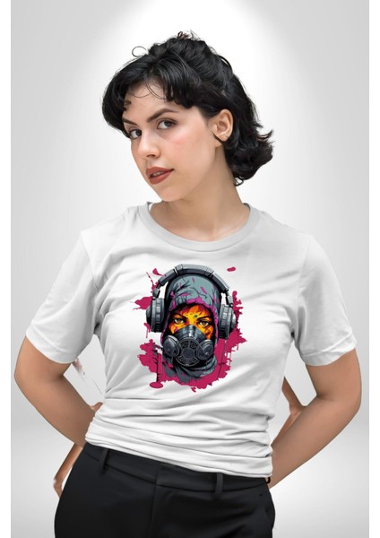 Maske Duman Corona Müzik Kulaklık Kadın Erkek Unisex Beyaz Organik Baskılı T-Shirt Penye Yüksek Kalite fırsatları