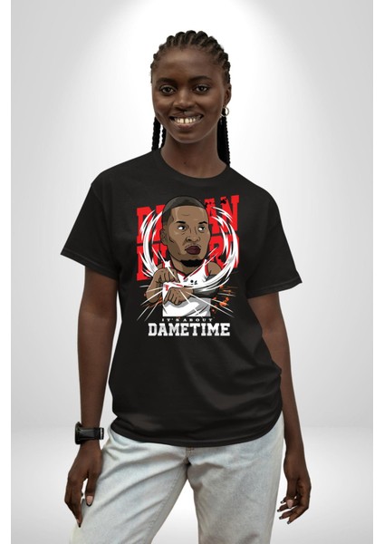 Basketbol Oyun Zamanı Pamuklu Bisiklet Yaka Kadın Erkek Oversize Boyfriend Dijital Baskılı Siyah T-Shirt fiyatları