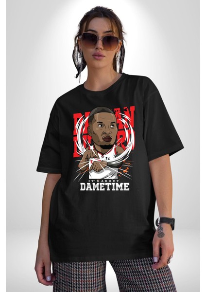 Basketbol Oyun Zamanı Pamuklu Bisiklet Yaka Kadın Erkek Oversize Boyfriend Dijital Baskılı Siyah T-Shirt indirimleri