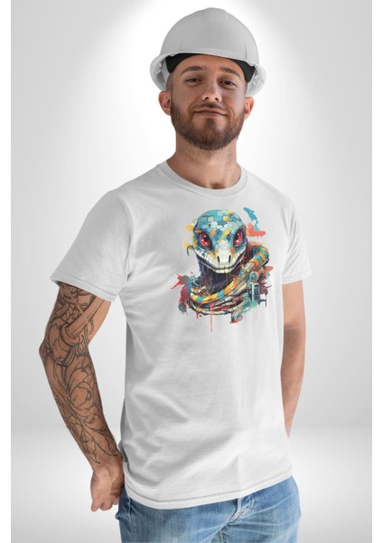 Yapay Zeka Sanal Yılan Kadın Erkek Unisex Beyaz Organik Baskılı T-Shirt Penye Yüksek Kalite modelleri