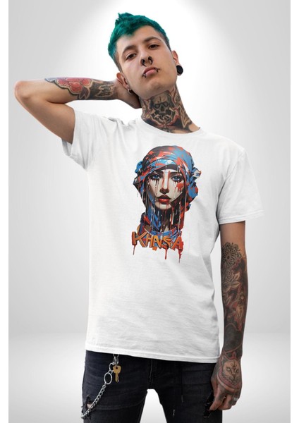 Khansa Eşarp Kadın Tasarımı Kadın Erkek Unisex Beyaz Organik Baskılı T-Shirt Penye Yüksek Kalite fiyatları