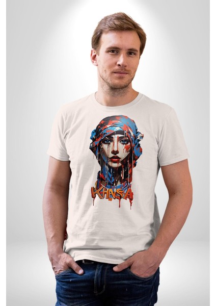 Khansa Eşarp Kadın Tasarımı Kadın Erkek Unisex Beyaz Organik Baskılı T-Shirt Penye Yüksek Kalite modelleri