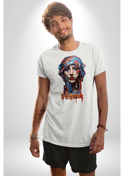 Khansa Eşarp Kadın Tasarımı Kadın Erkek Unisex Beyaz Organik Baskılı T-Shirt Penye Yüksek Kalite fırsatları